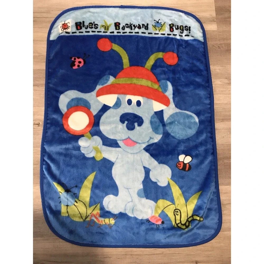 Vintage Blues Clues Backyard Bugs Baby Toddler Blanket Plush Blue 2002 Nick Jr